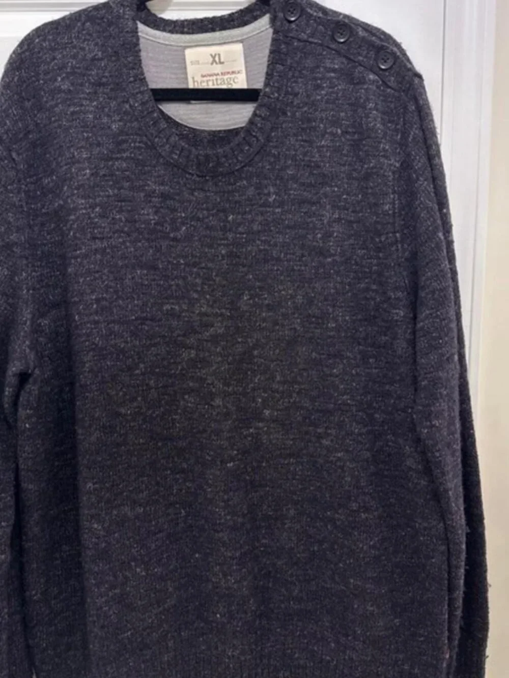 Banana Republic Men's Charcoal Crewneck Sweater with Shoulder Buttons size XL